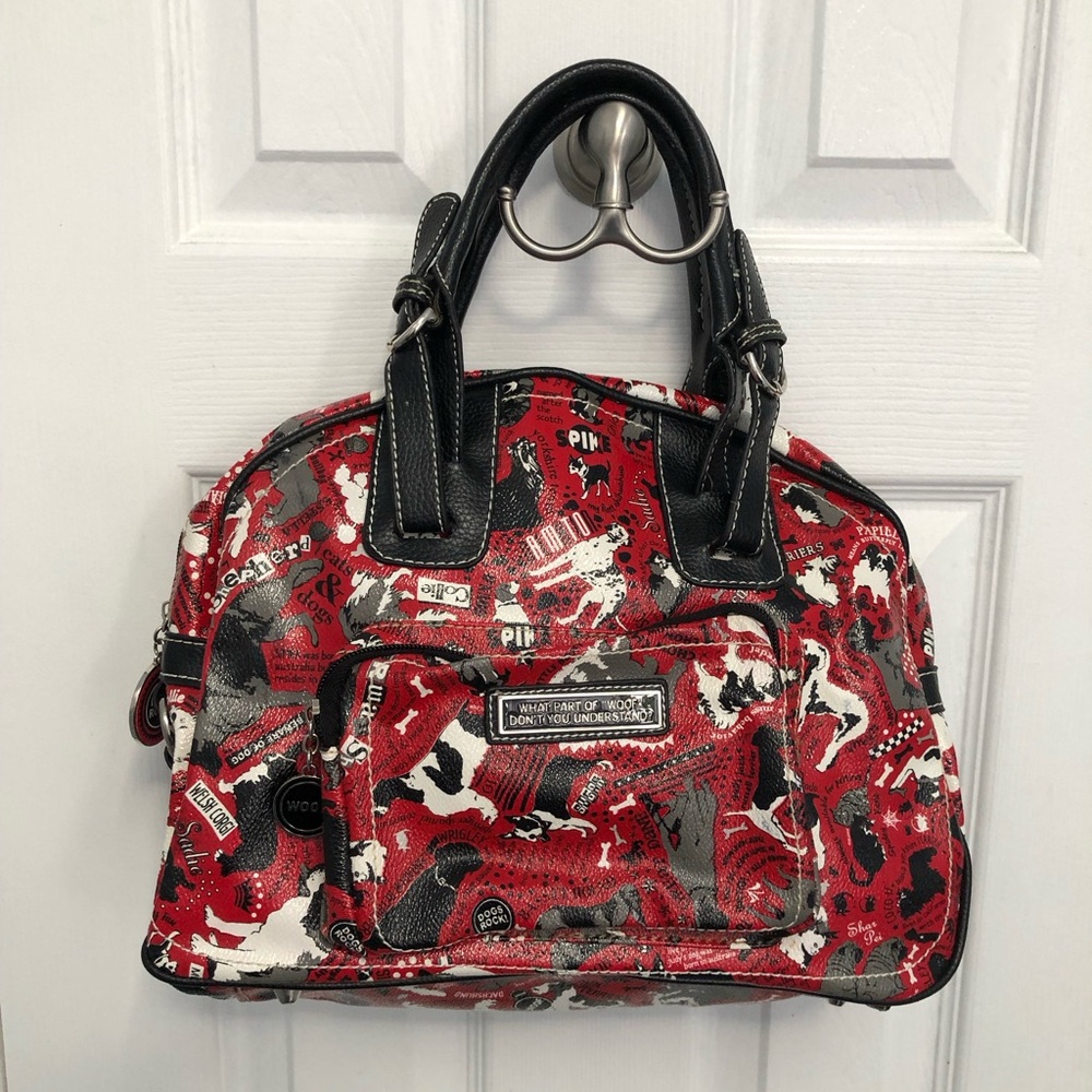 SYDNEY LOVE Faux Leather Dome Satchel handbag Dogs Rock Red Black Travel Resort